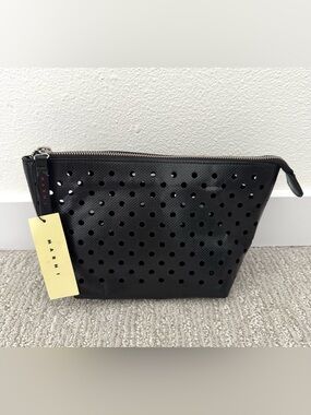 Marni Black Perforated Synthetic Clutch Zip Pouch Makeup Bag